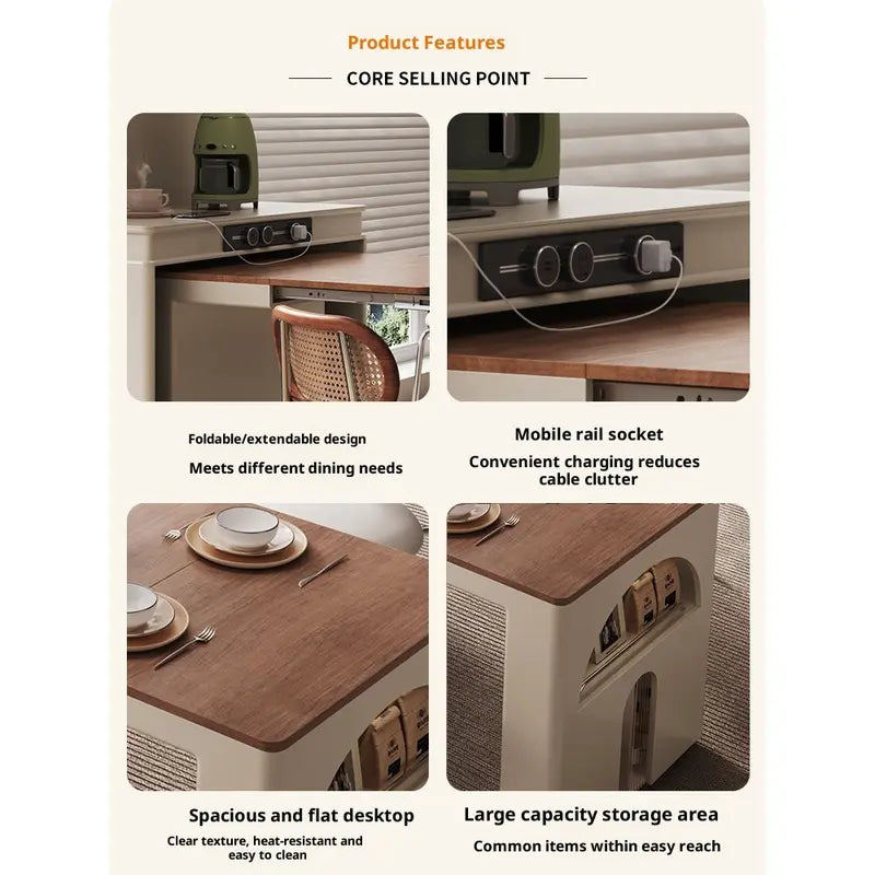 3-in-1 Extendable Island Table & Solid Wood Sideboard — detail view 02