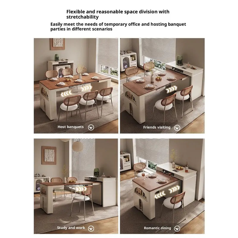 3-in-1 Extendable Island Table & Solid Wood Sideboard — detail view 03