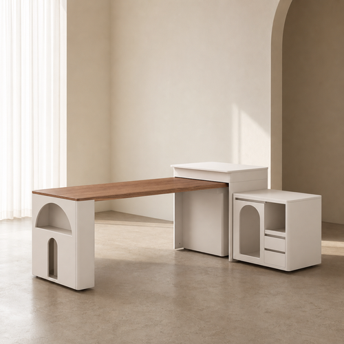 3-in-1 Extendable Island Table & Solid Wood Sideboard