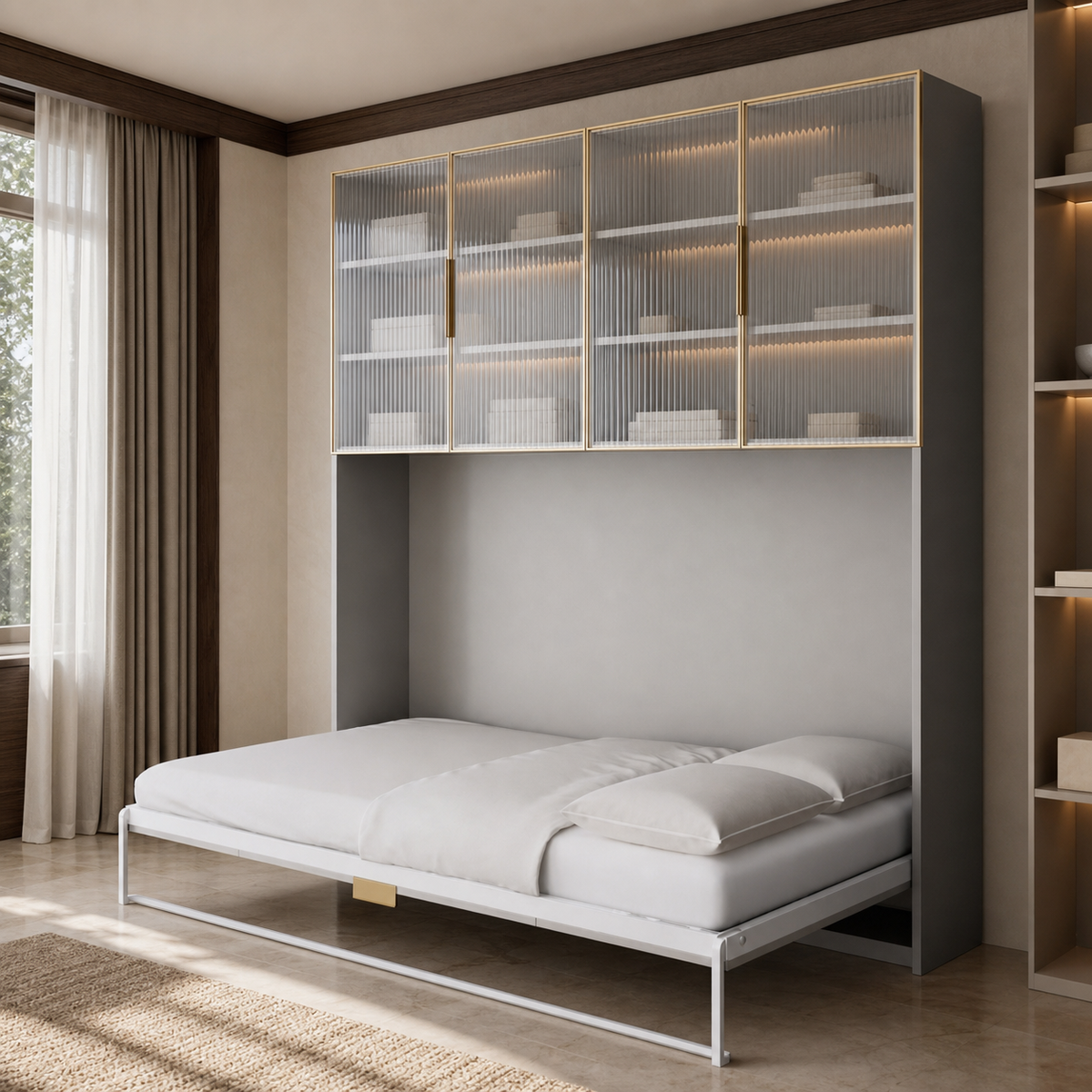 Custom Murphy Bed With Bookcase & Wardrobe