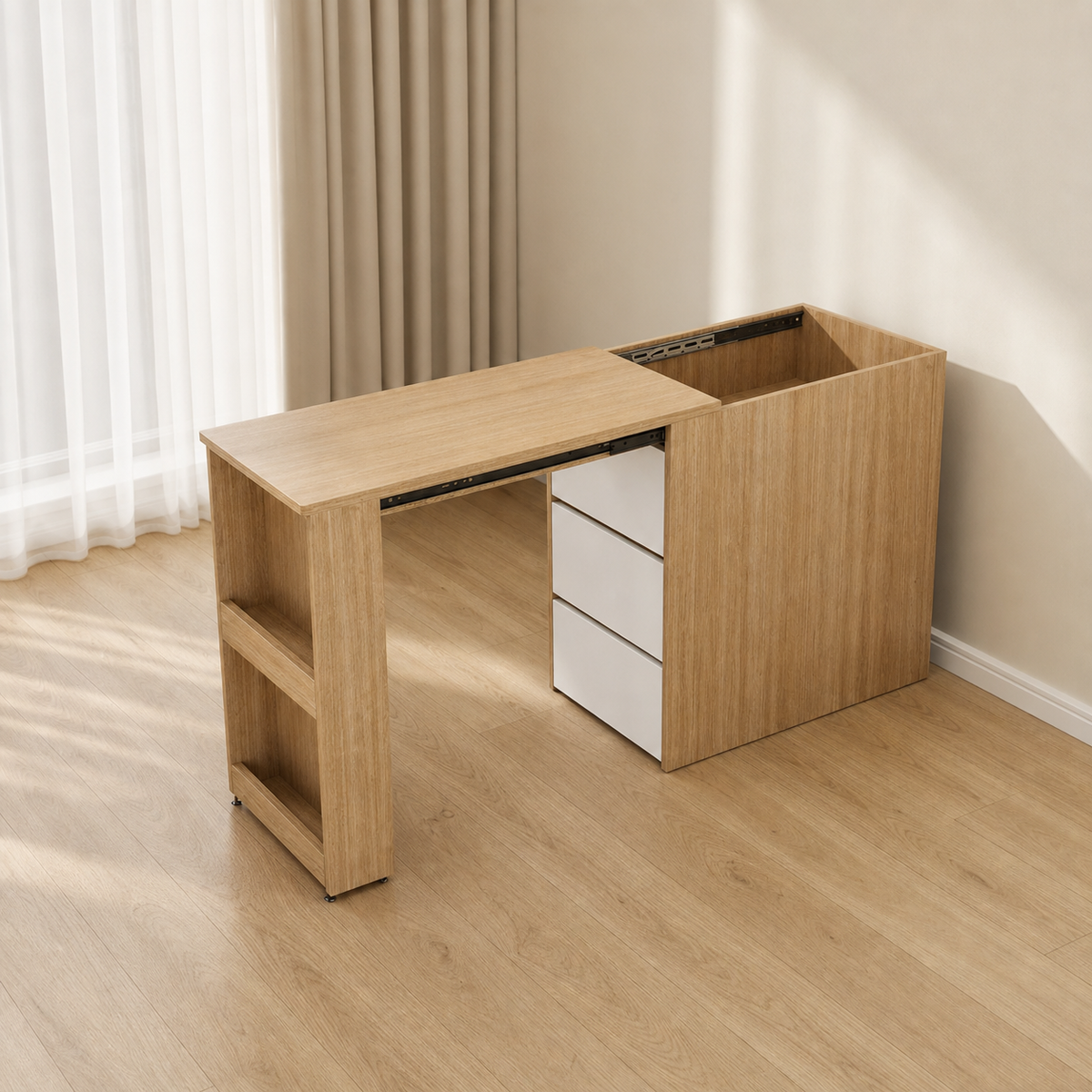 Custom Sliding Narrow Sideboard & Pull-Out Desk