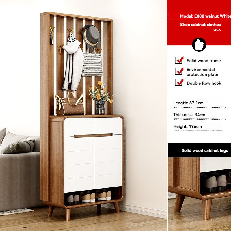 Entryway Shoe Cabinet With Coat Hooks & Storage — detail view 01