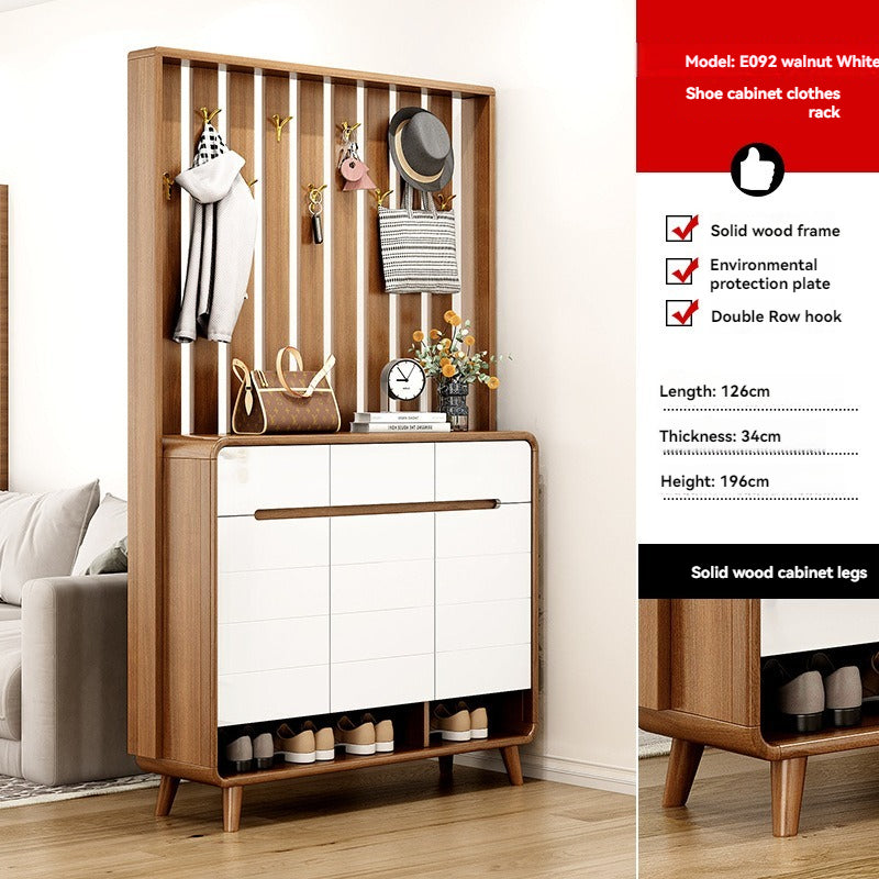 Entryway Shoe Cabinet With Coat Hooks & Storage — detail view 03