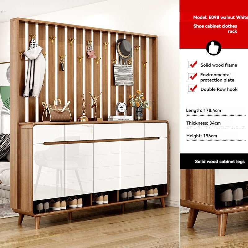 Entryway Shoe Cabinet With Coat Hooks & Storage — detail view 06