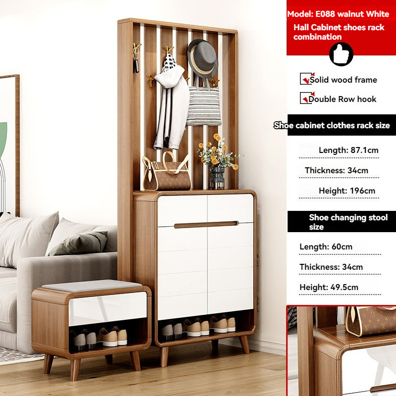 Entryway Shoe Cabinet With Coat Hooks & Storage — detail view 07