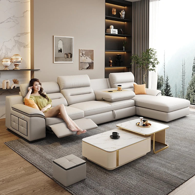 Genuine Leather Electric Storage Sofa Bed — detail view 01