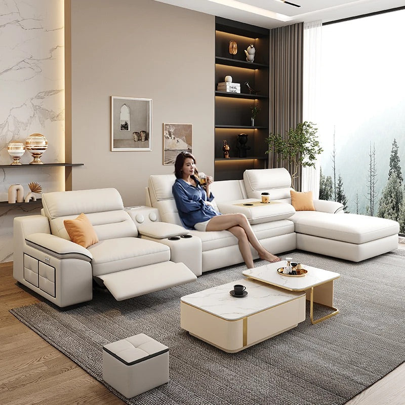 Genuine Leather Electric Storage Sofa Bed — detail view 03