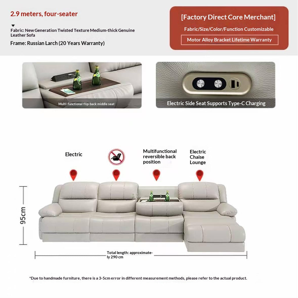 L-Shaped Leather Power Recliner Sectional Sofa — detail view 03