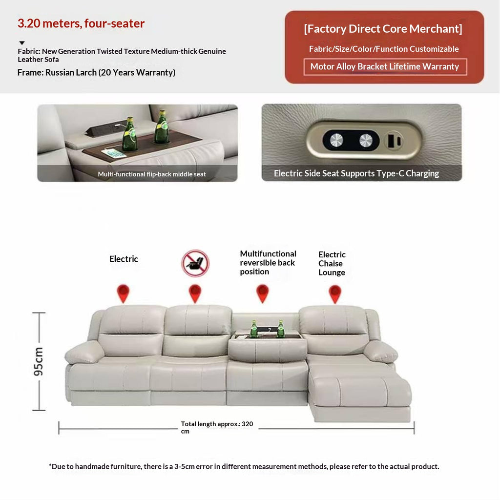 L-Shaped Leather Power Recliner Sectional Sofa — detail view 05