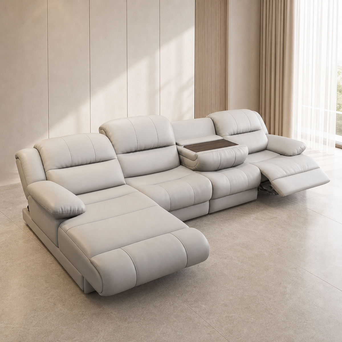 L-Shaped Leather Power Recliner Sectional Sofa
