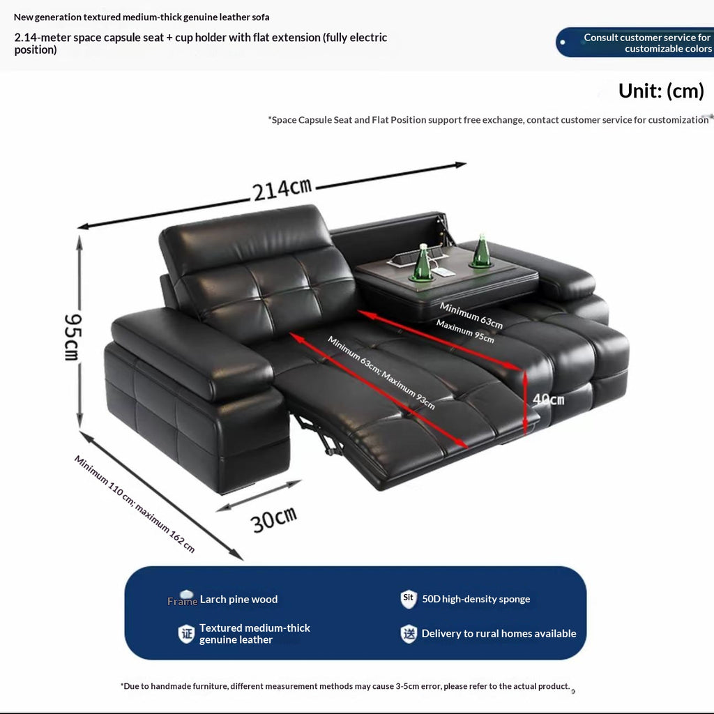 L-Shaped Leather Power Recliner Sofa With Console — detail view 01