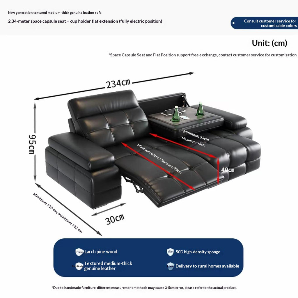 L-Shaped Leather Power Recliner Sofa With Console — detail view 02