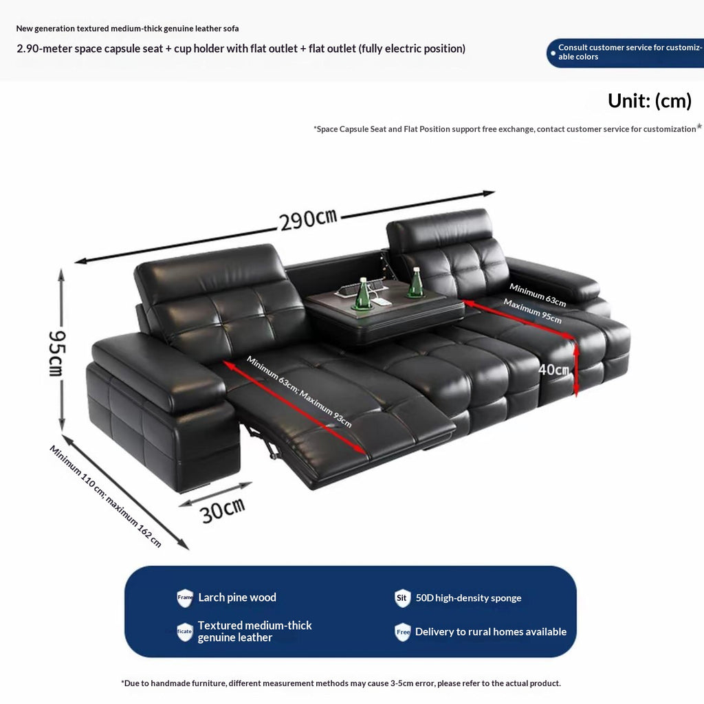 L-Shaped Leather Power Recliner Sofa With Console — detail view 04