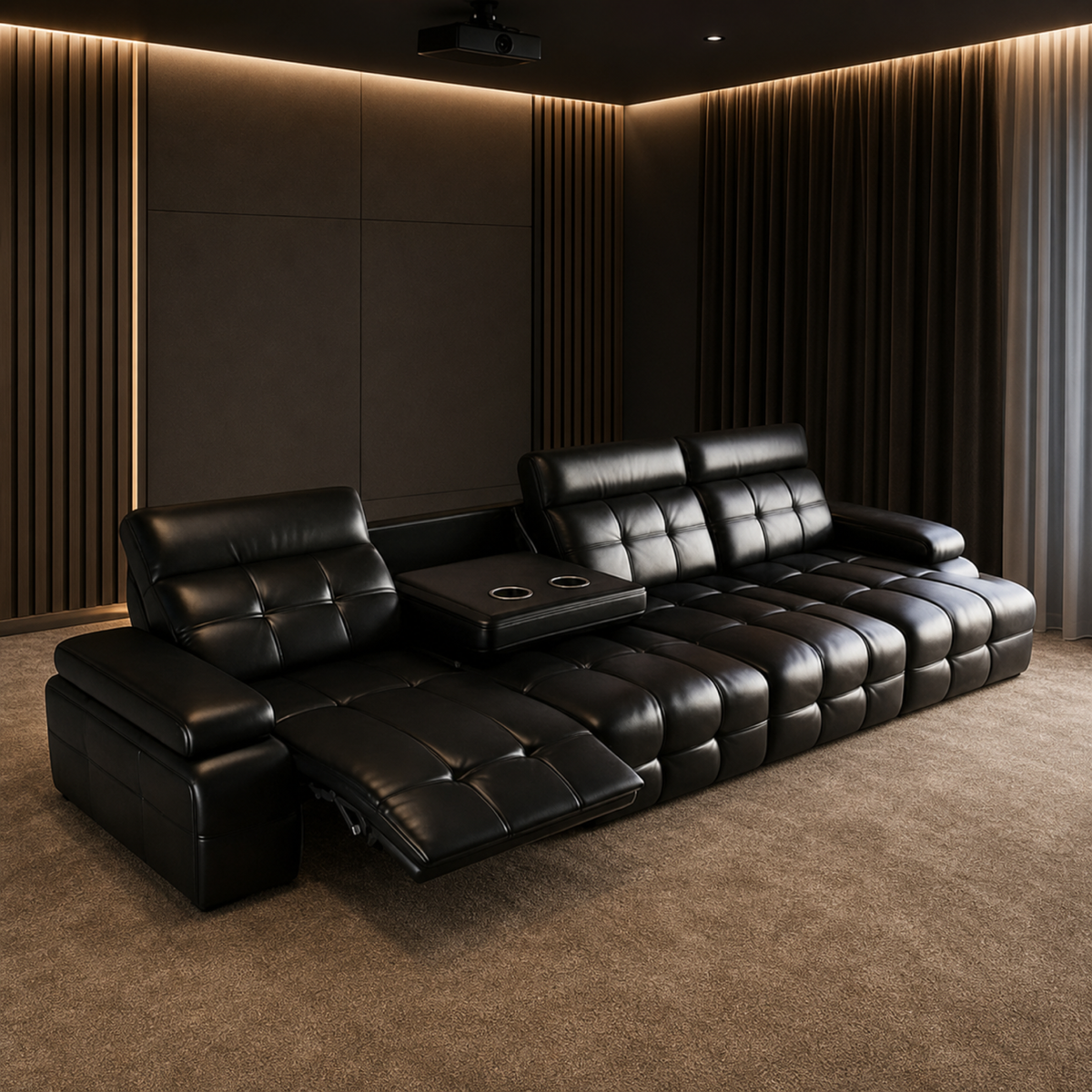 L-Shaped Leather Power Recliner Sofa With Console