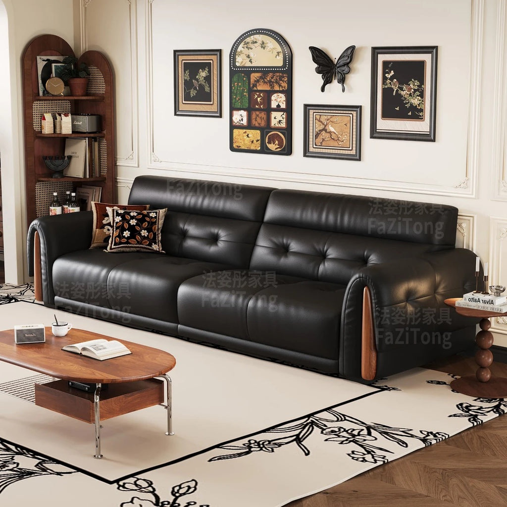 Mid-Century Top-Grain Leather Electric Sofa Bed — detail view 01