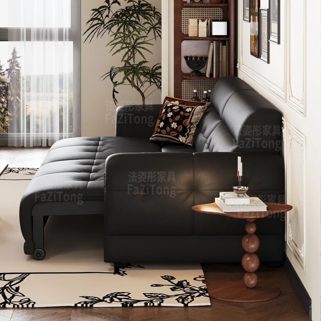 Mid-Century Top-Grain Leather Electric Sofa Bed — detail view 02