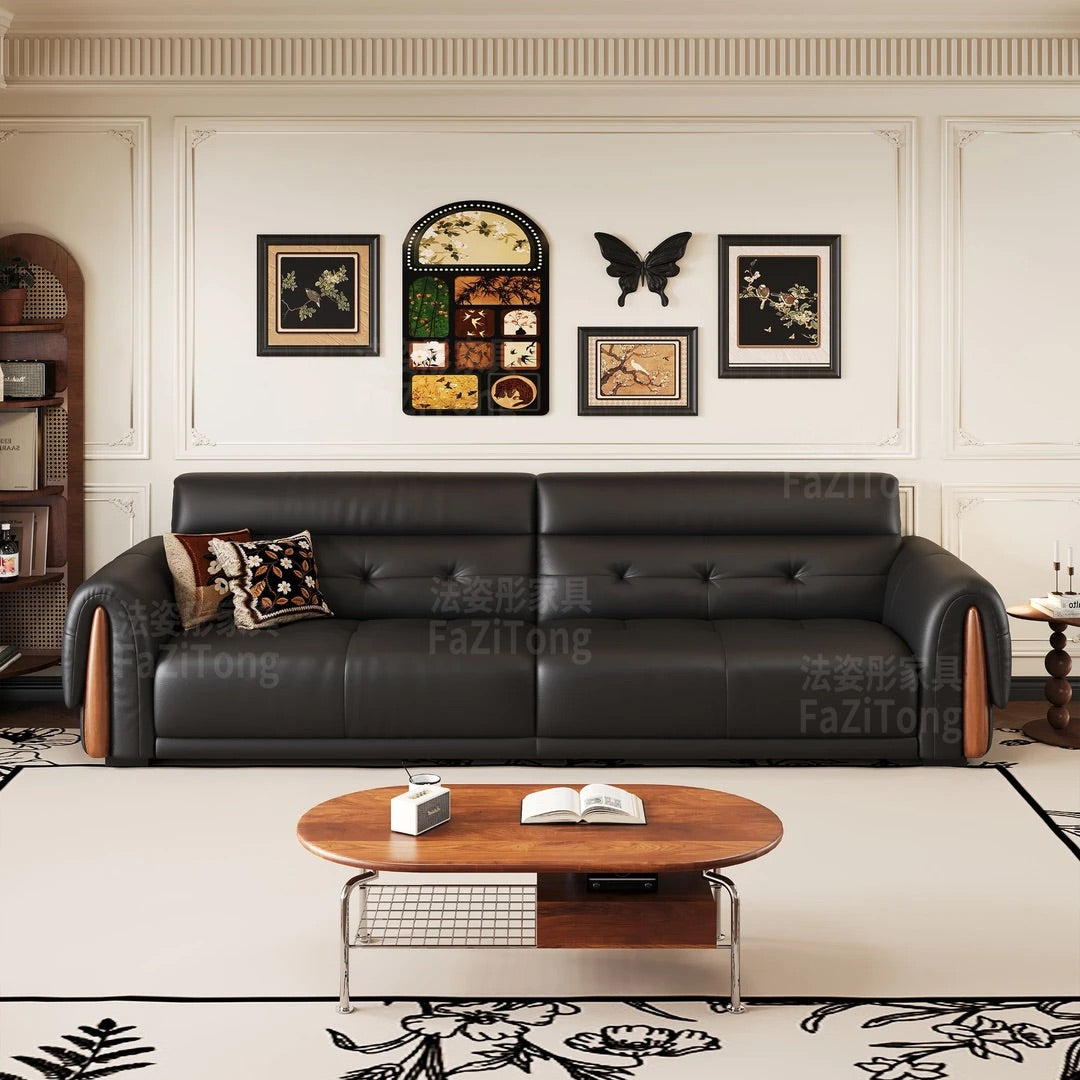 Mid-Century Top-Grain Leather Electric Sofa Bed — detail view 03