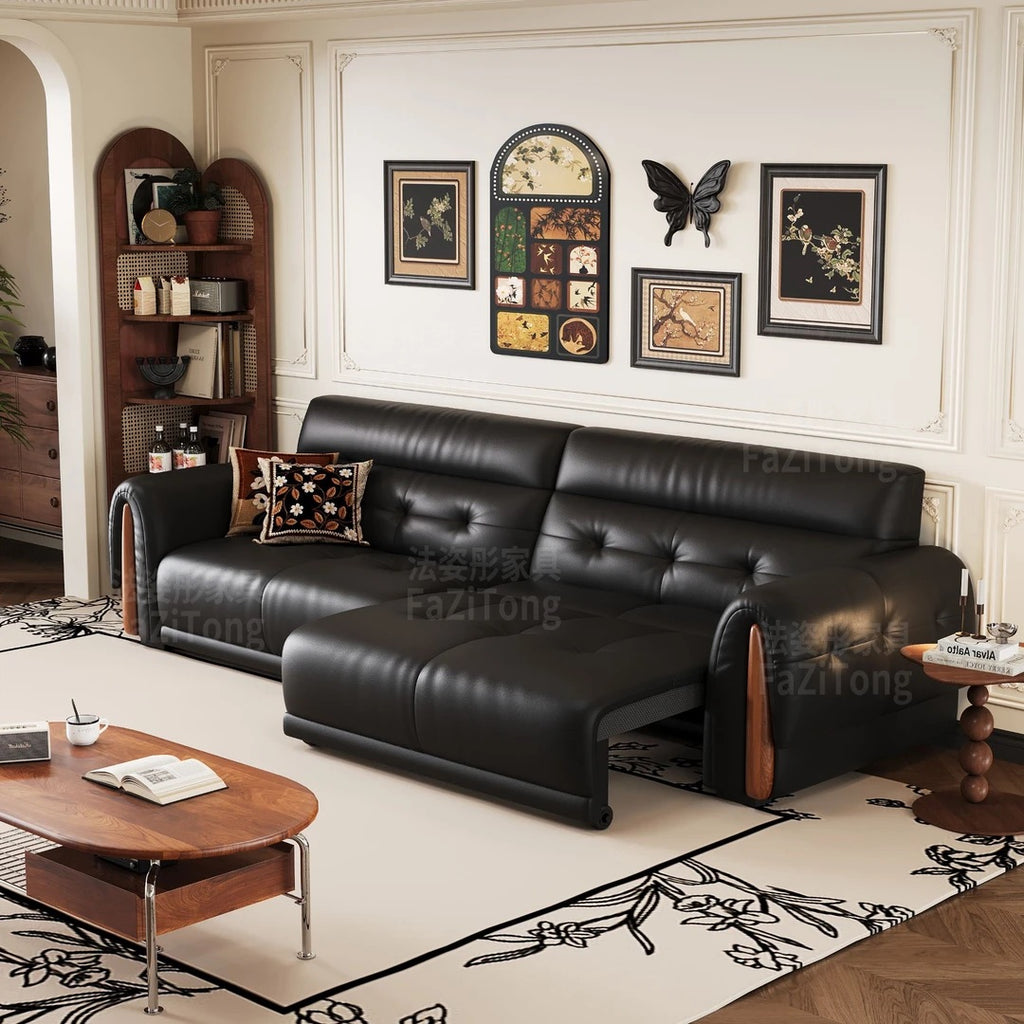 Mid-Century Top-Grain Leather Electric Sofa Bed — detail view 04