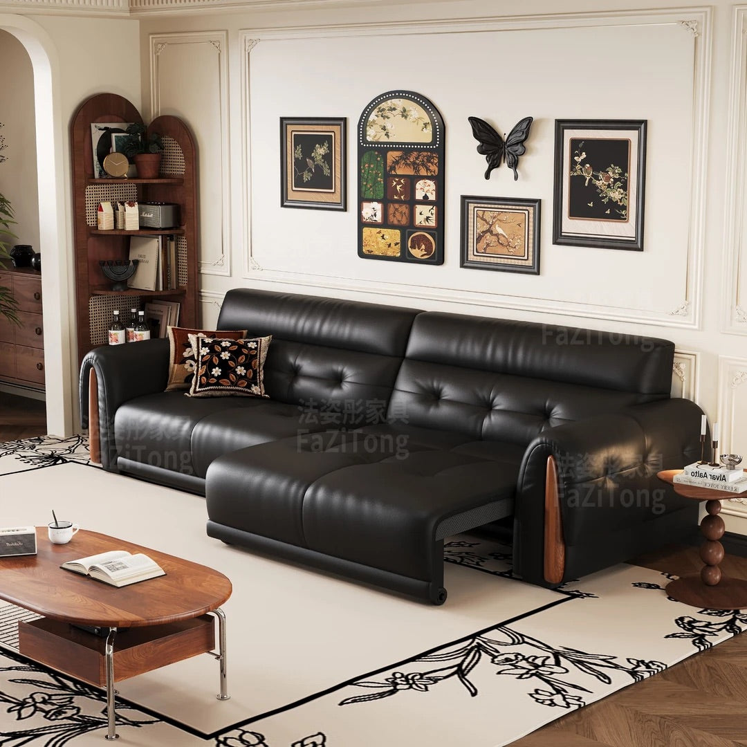 Mid-Century Top-Grain Leather Electric Sofa Bed — detail view 04
