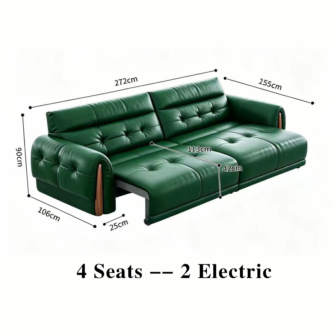 Mid-Century Top-Grain Leather Electric Sofa Bed — detail view 05