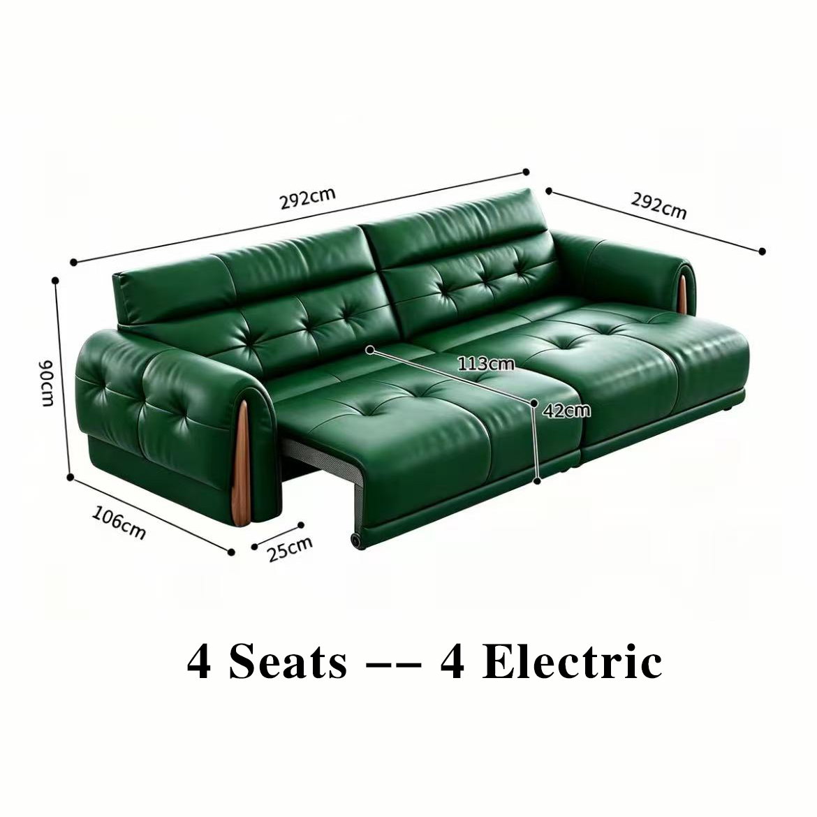Mid-Century Top-Grain Leather Electric Sofa Bed — detail view 06