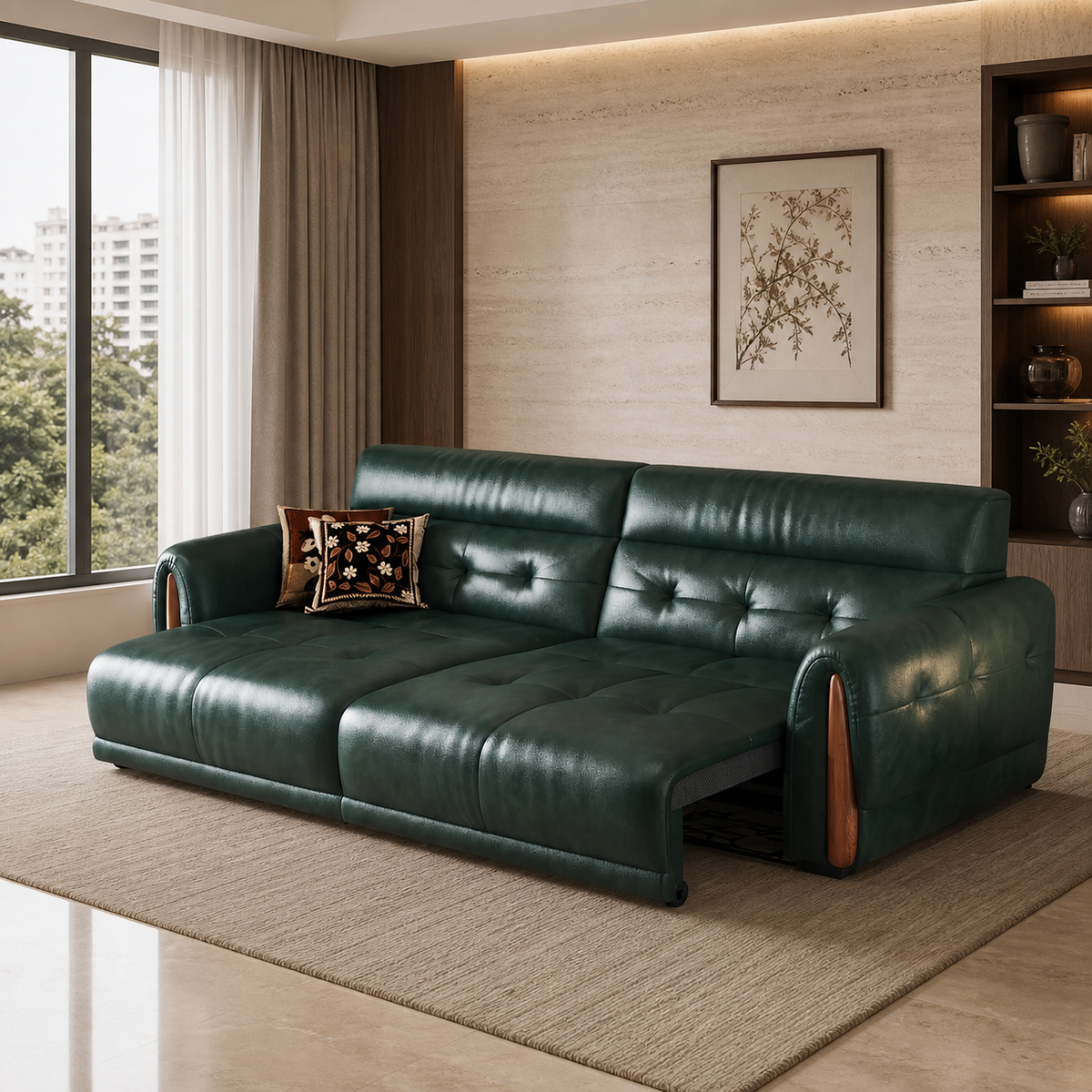 Mid-Century Top-Grain Leather Electric Sofa Bed