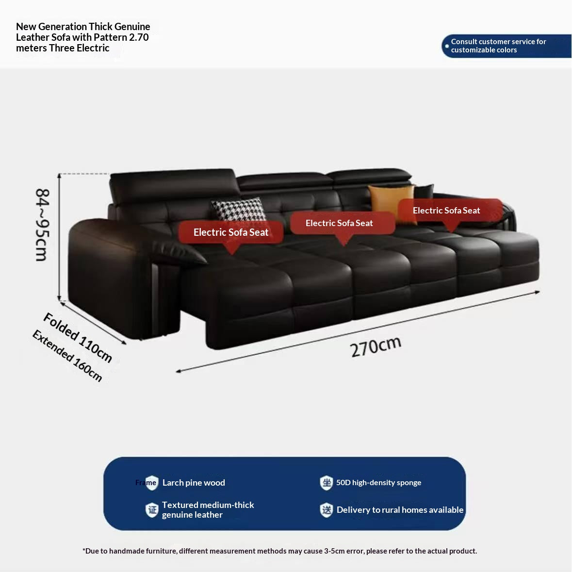Modern Leather Power Reclining Sectional Sofa — detail view 04