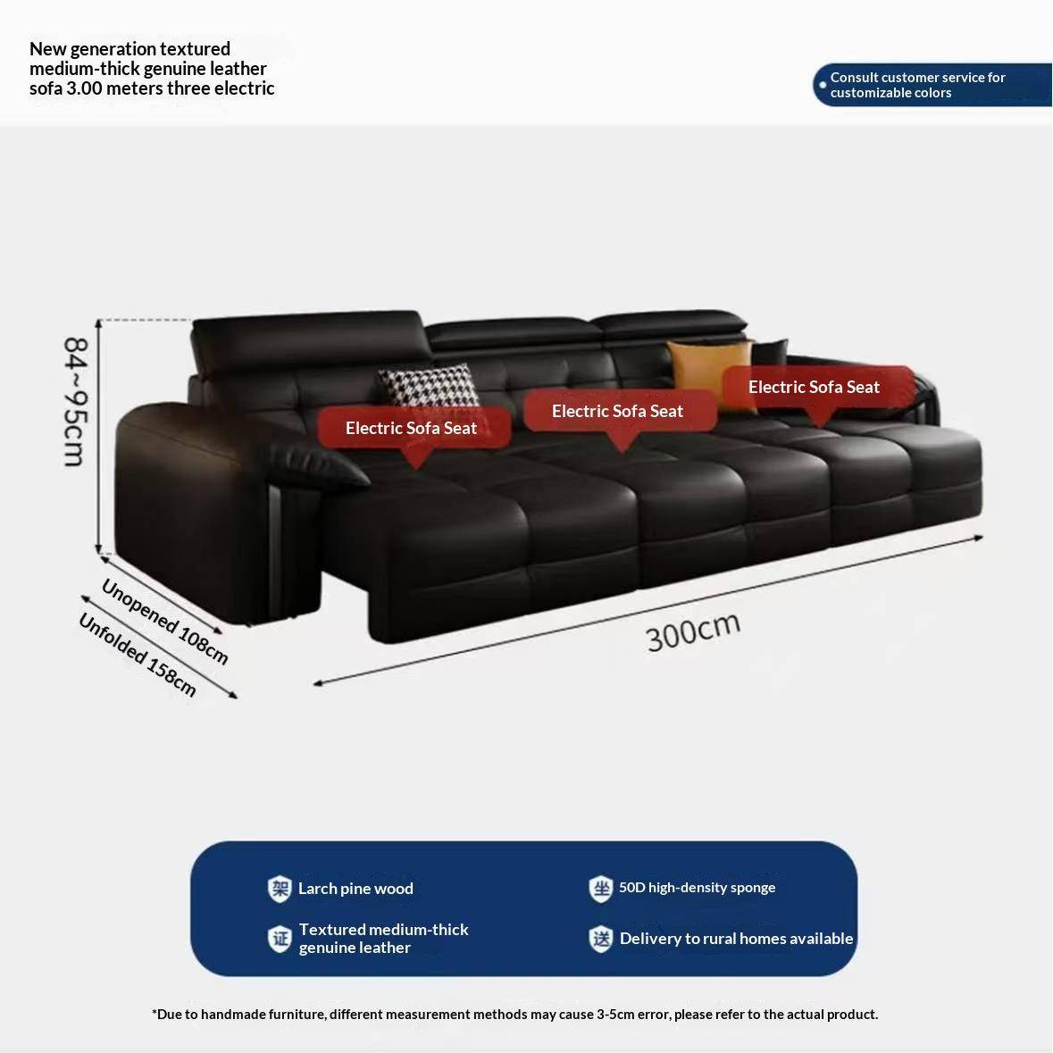 Modern Leather Power Reclining Sectional Sofa — detail view 05