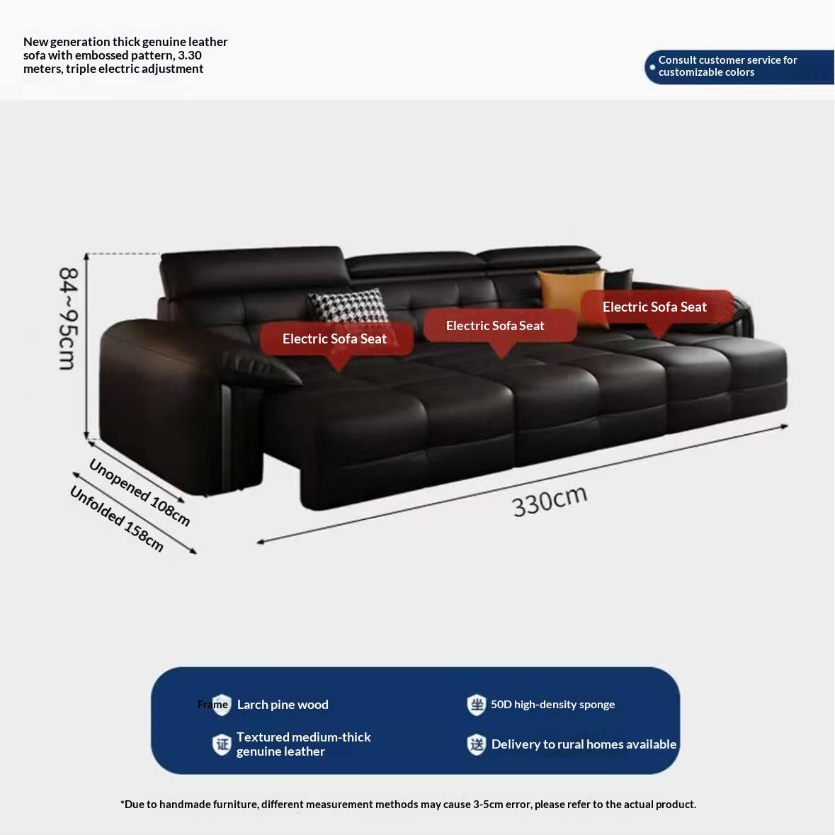 Modern Leather Power Reclining Sectional Sofa — detail view 06