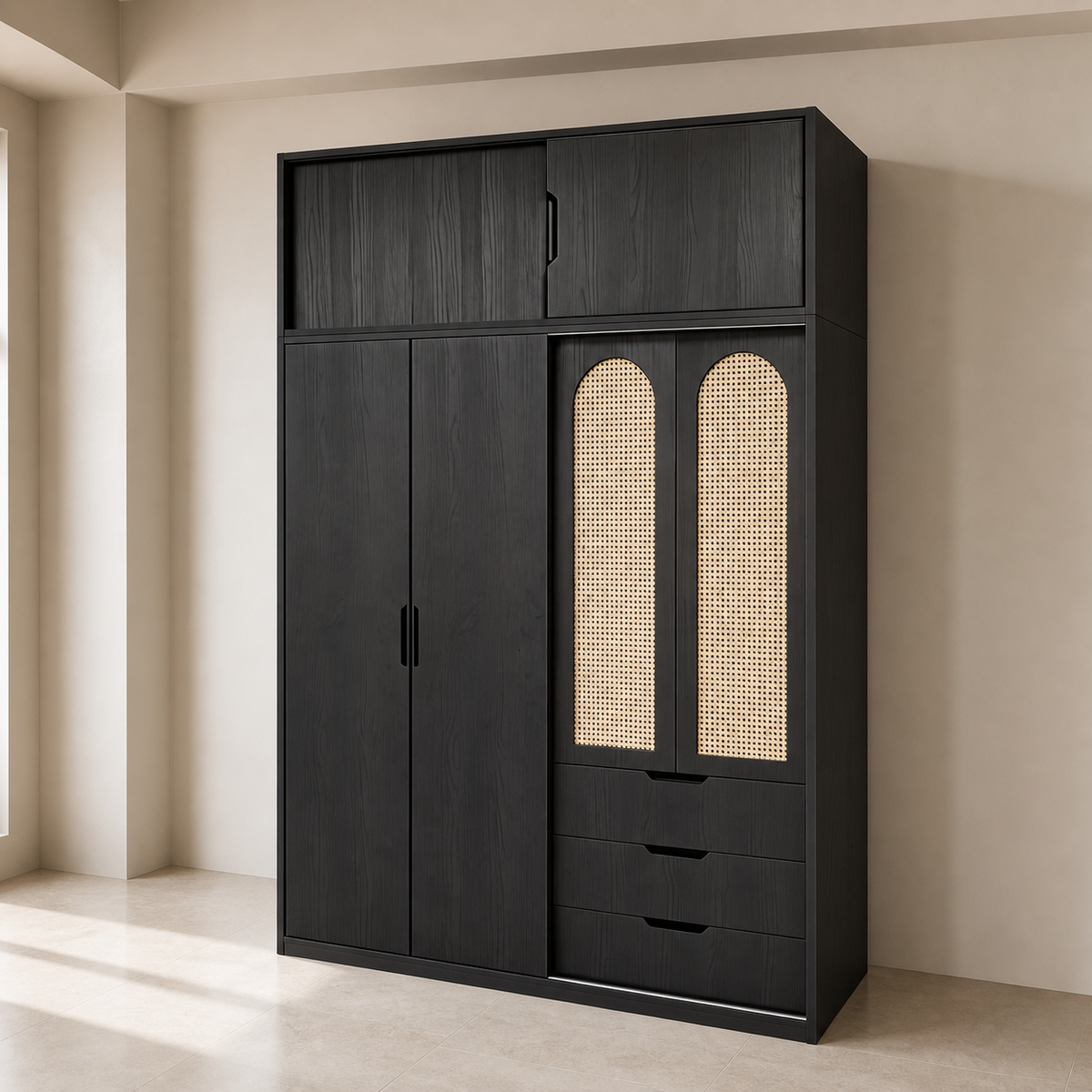 Modern Rattan Wardrobe With Drawers