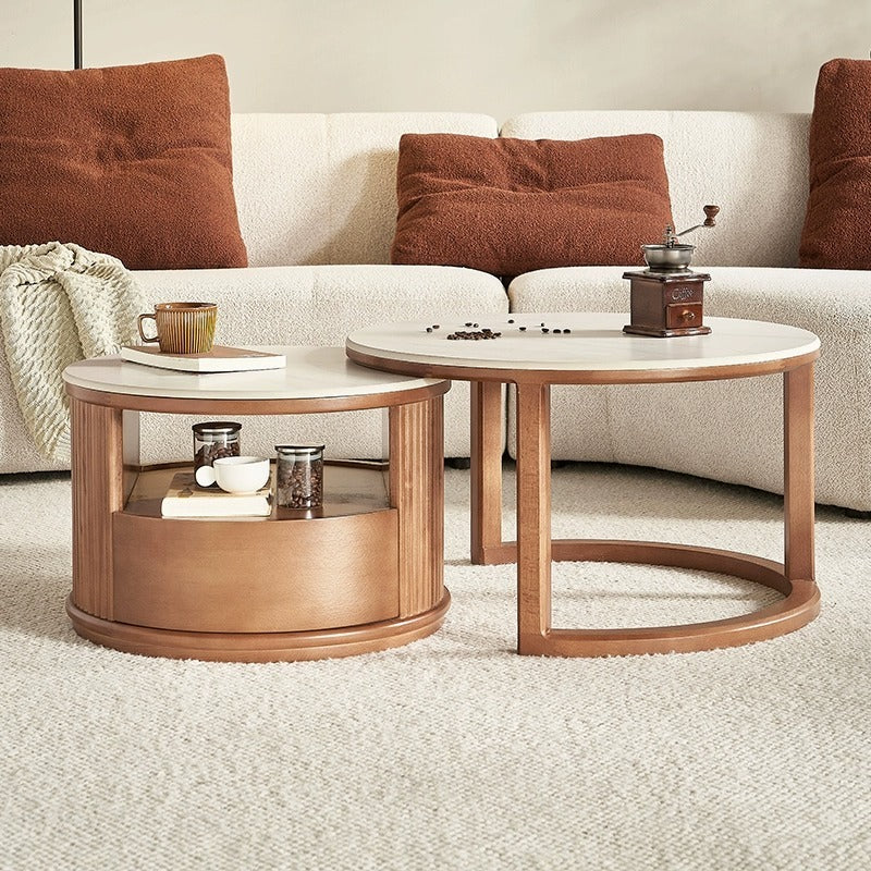 Nordic Round Lift-Top Stone Coffee Table With Storage — detail view 01