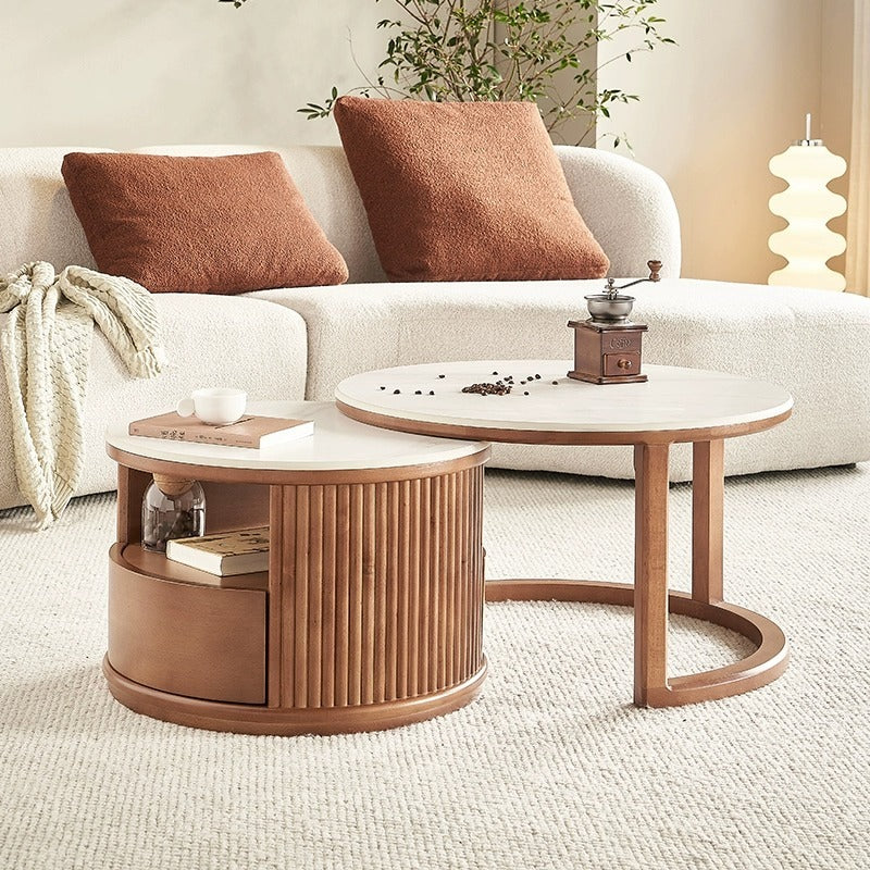 Nordic Round Lift-Top Stone Coffee Table With Storage — detail view 02