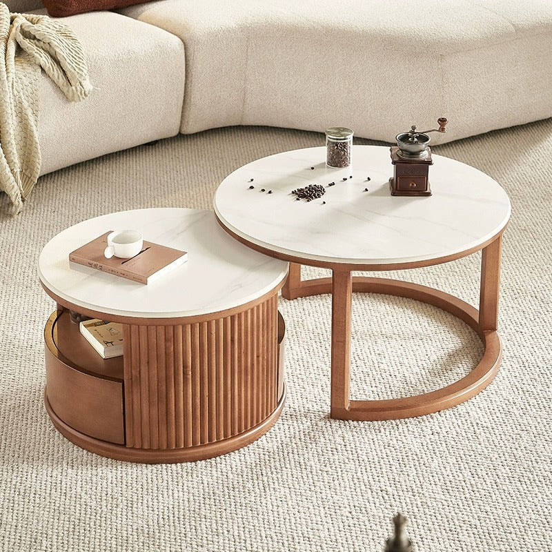 Nordic Round Lift-Top Stone Coffee Table With Storage — detail view 03