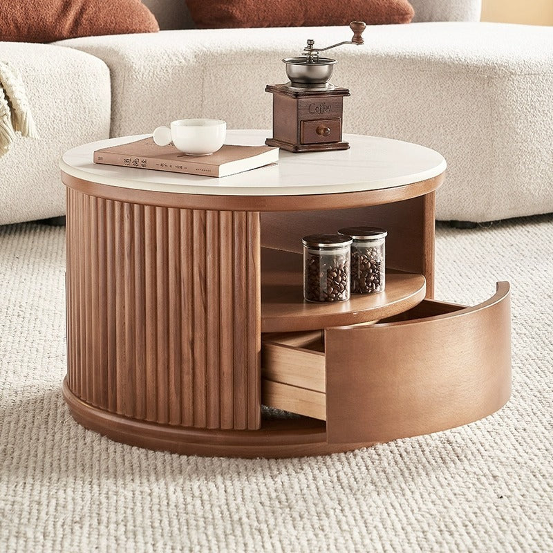 Nordic Round Lift-Top Stone Coffee Table With Storage — detail view 04
