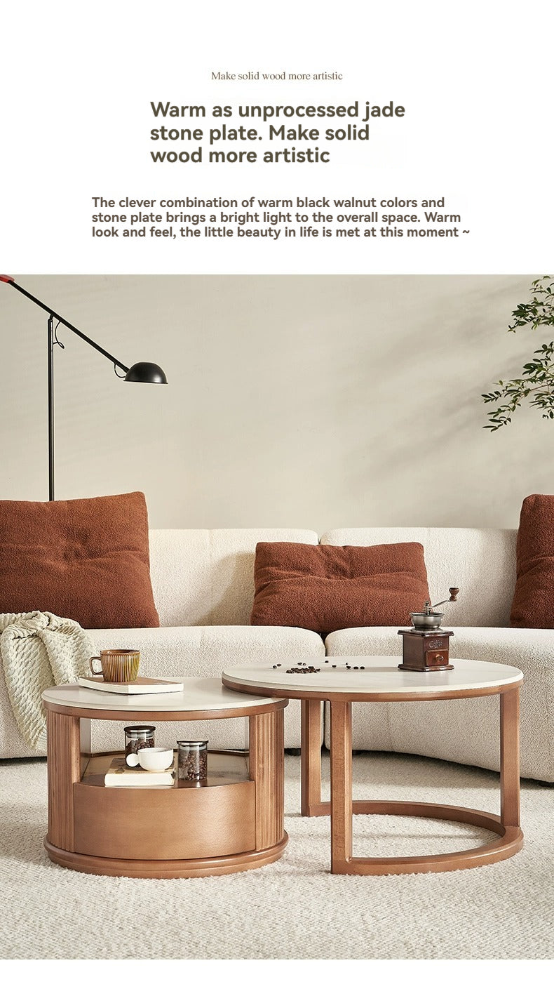 Nordic Round Lift-Top Stone Coffee Table With Storage — detail view 05