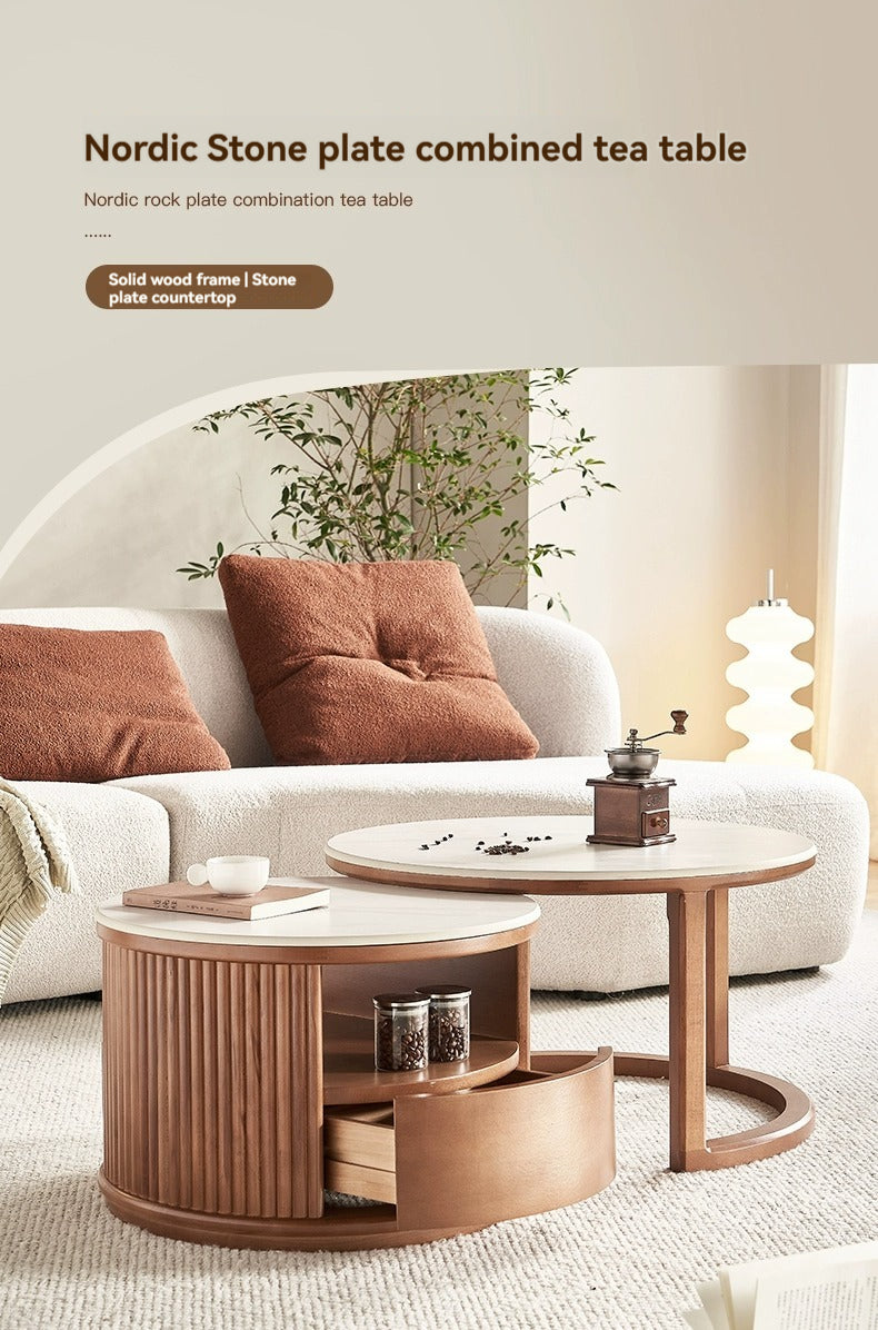 Nordic Round Lift-Top Stone Coffee Table With Storage — detail view 06