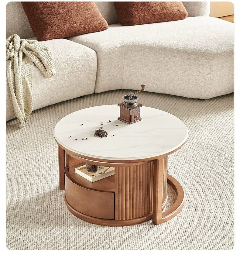 Nordic Round Lift-Top Stone Coffee Table With Storage — detail view 07