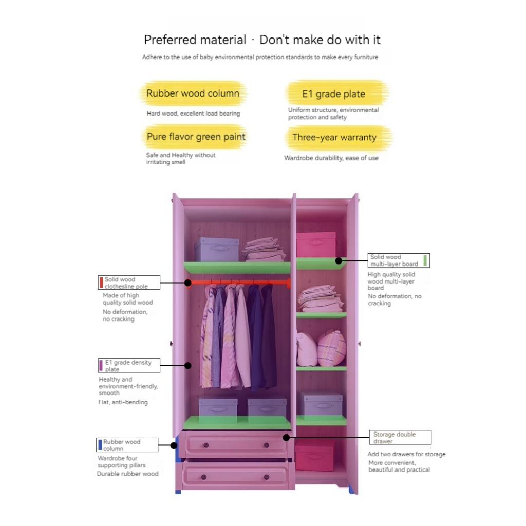 Pink Kids’ Wardrobe With 2- to 5-Door Options — detail view 04