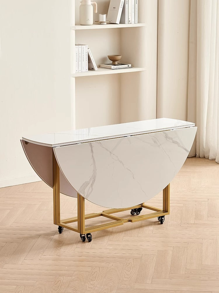 Round Sintered-Stone Folding Dining Table With Storage — detail view 02
