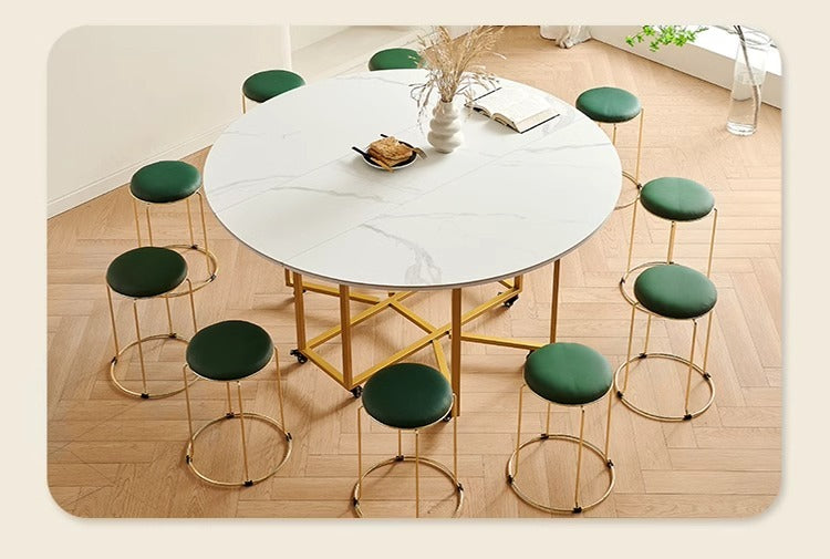 Round Sintered-Stone Folding Dining Table With Storage — detail view 03