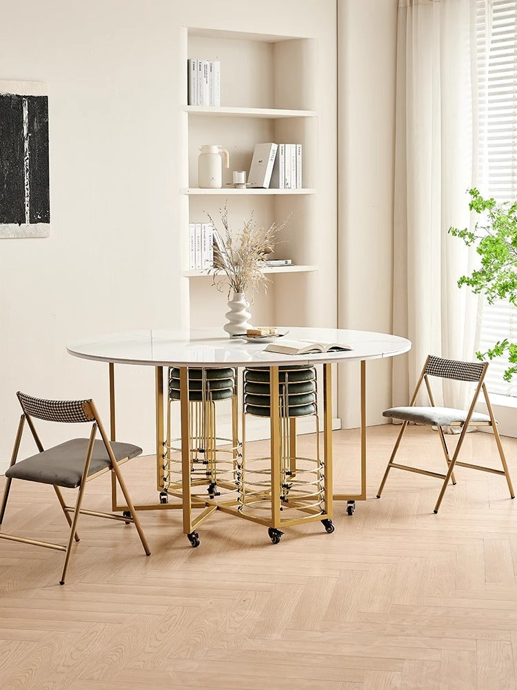 Round Sintered-Stone Folding Dining Table With Storage — detail view 04
