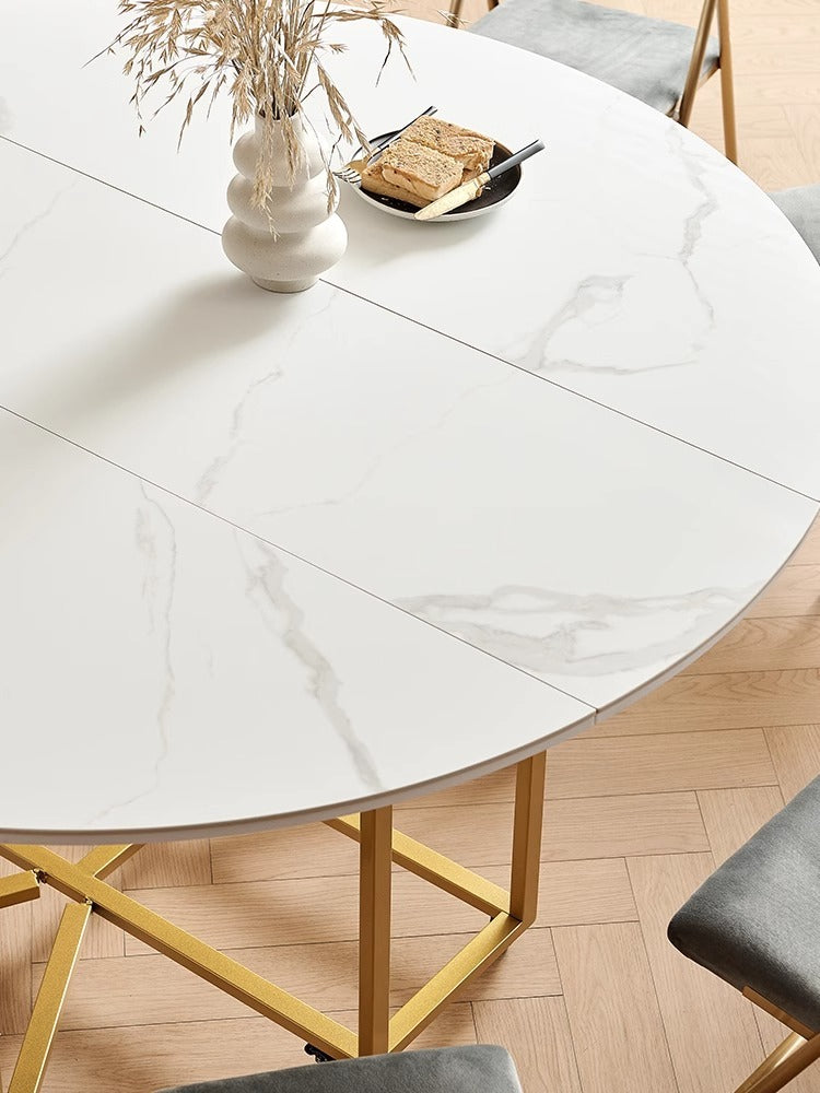 Round Sintered-Stone Folding Dining Table With Storage — detail view 05