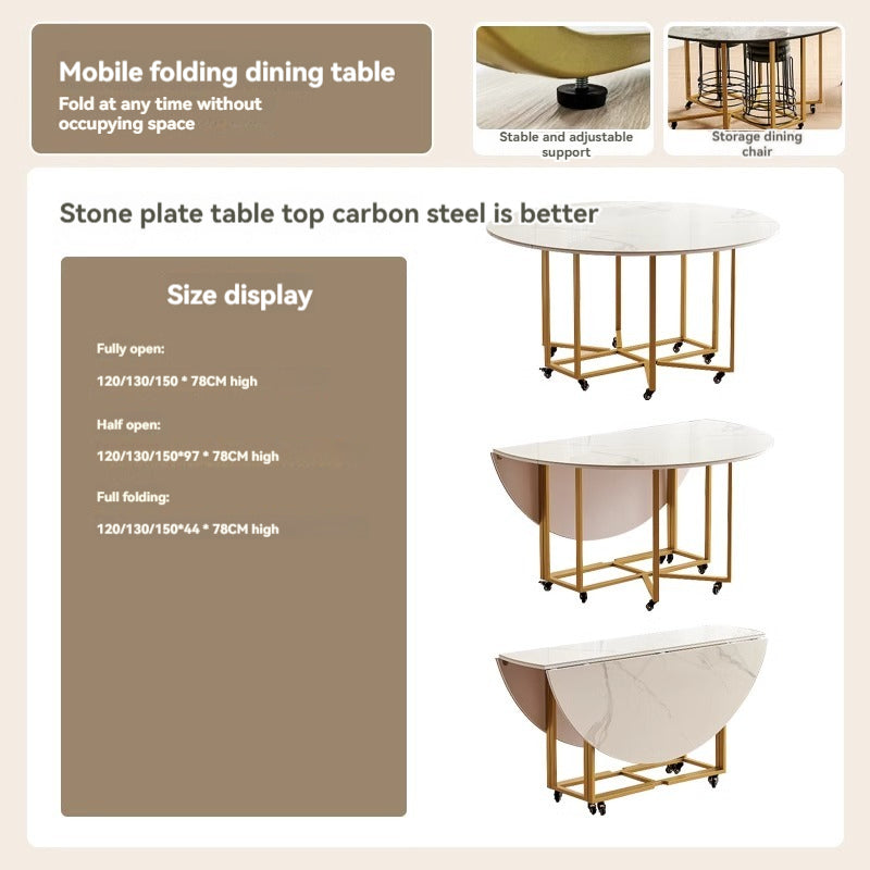 Round Sintered-Stone Folding Dining Table With Storage — detail view 06