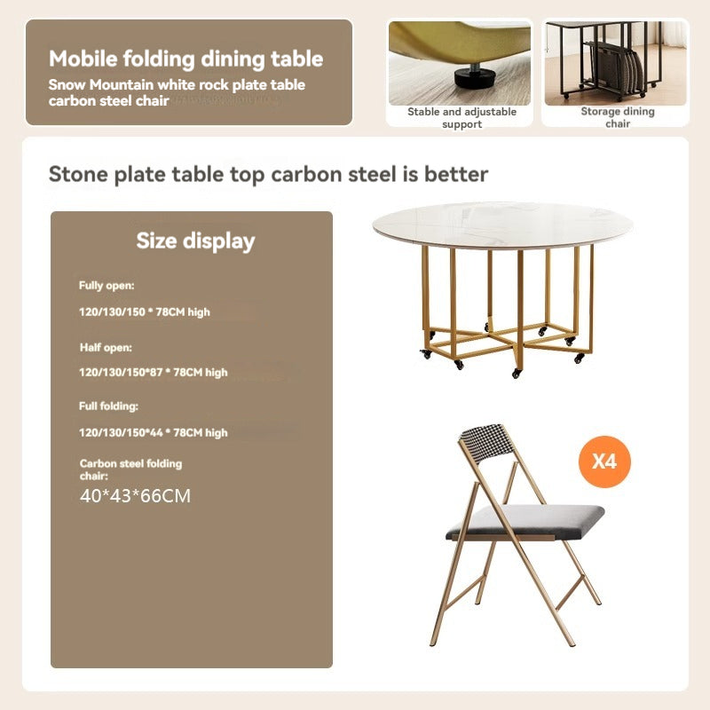 Round Sintered-Stone Folding Dining Table With Storage — detail view 07