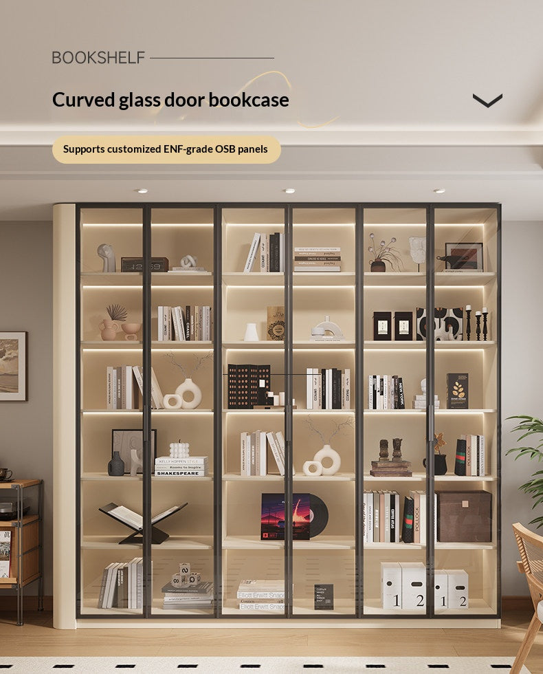 Solid Oak Curved-Glass Bookcase & Display Cabinet — detail view 01