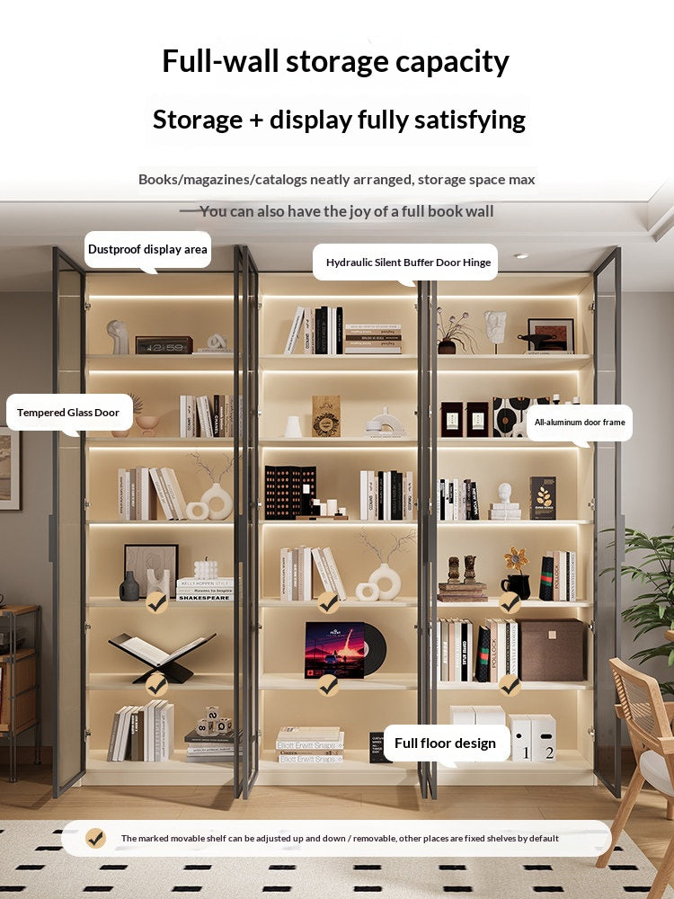 Solid Oak Curved-Glass Bookcase & Display Cabinet — detail view 02