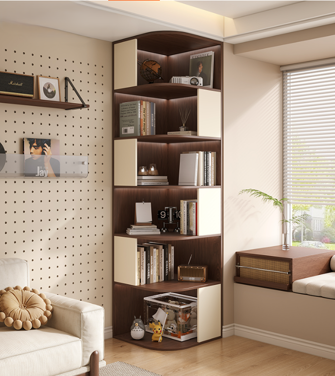Solid Wood Corner Bookcase & Floor Storage Shelf — detail view 01