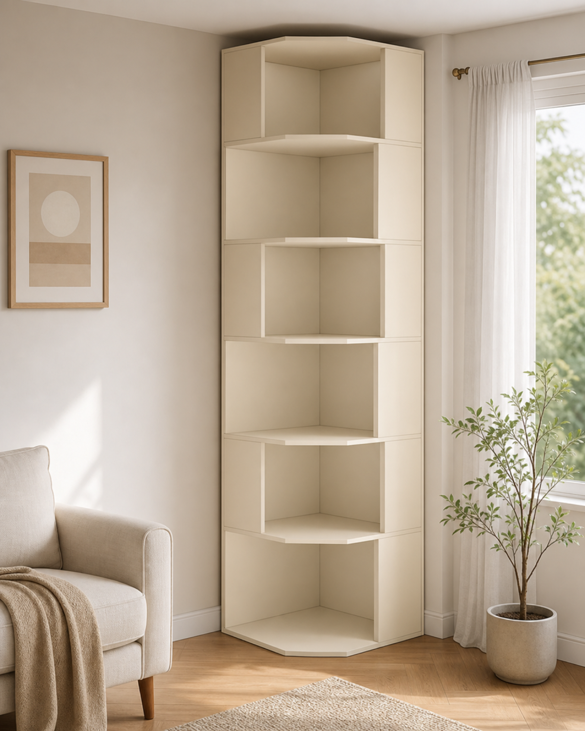 Solid Wood Corner Bookcase & Floor Storage Shelf