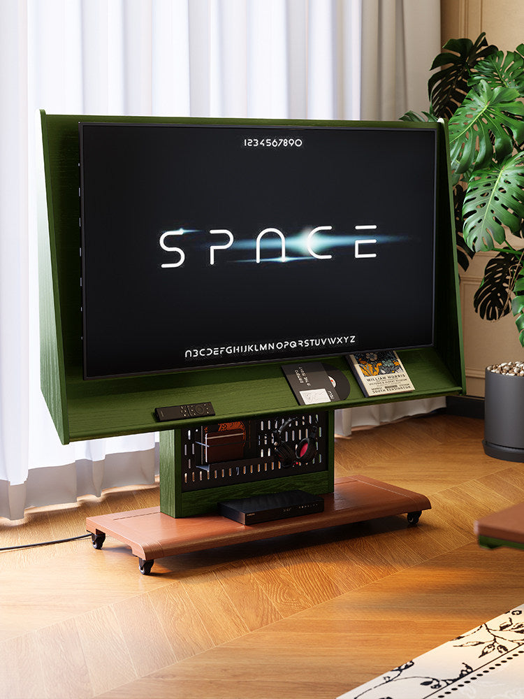 Solid Wood Mobile TV Stand Cart, Mid-Century Style — detail view 01