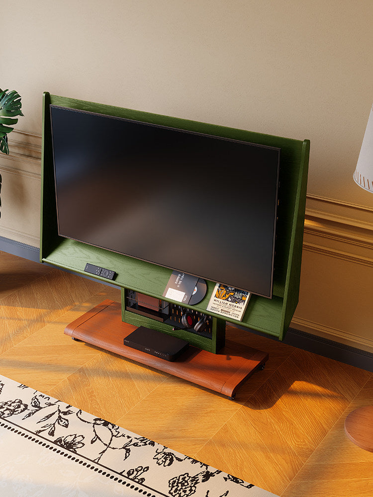 Solid Wood Mobile TV Stand Cart, Mid-Century Style — detail view 02